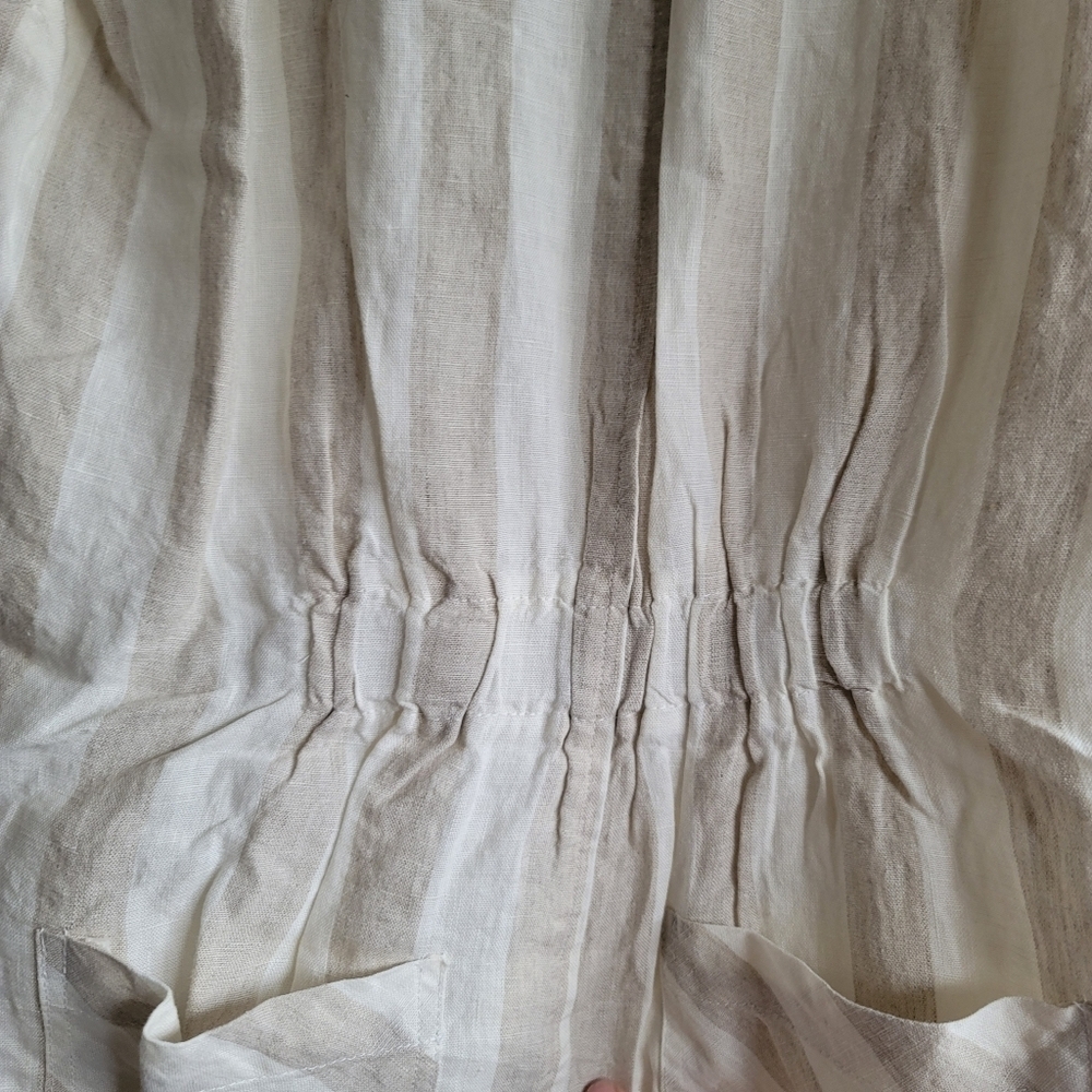 BLANK NYC,Changing Lanes Striped Linen Romper, Light Tan/Cream, Size Large -NWT - Picture 6 of 13